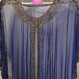 Navy  Beaded Poncho special occasion shrug /Gold  evening/Shawl for parties Sequin Ponchos / cover up shoulders party, stunning cape/Stole