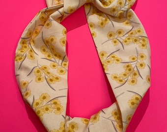 Wire Headband | Head wrap | Handmade | Yellow native wattle floral print