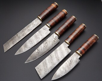 WP-007 Custom Handmade Damascus Professional kitchen Chef knives set-5-Piece