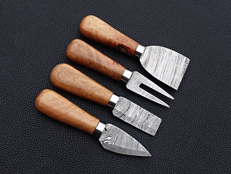 Handmade Damascus Cheese Knife Set of 4 Pcs With Olivewood Etsy