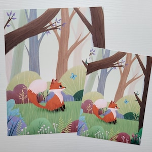Cute Fox Art Print | 5x7 and 8x10 prints | Illustration Print | Fox Wall Art | Animal Nursery Art | Woodland Animal Art