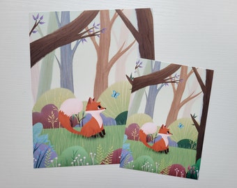 Cute Fox Art Print | 5x7 and 8x10 prints | Illustration Print | Fox Wall Art | Animal Nursery Art | Woodland Animal Art
