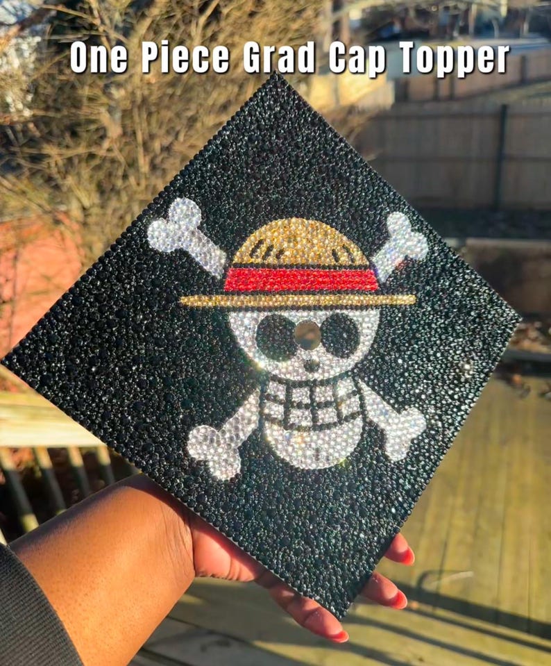 One Piece Anime Graduation Cap Topper – Hand-bedazzled Luffy Straw Hat ...