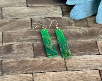 Green Ombré Dangle Earrings with Golden Waves