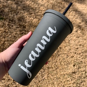 Personalized Name Matte Tumblers with Straw Matte Cold Cup Custom 22oz Tumbler with Lid Matte Black