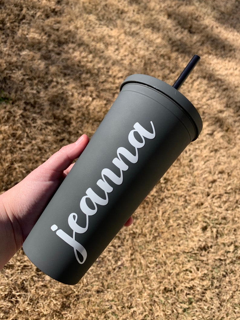Personalized Name Matte Tumblers with Straw Matte Cold Cup Custom 22oz Tumbler with Lid Matte Black