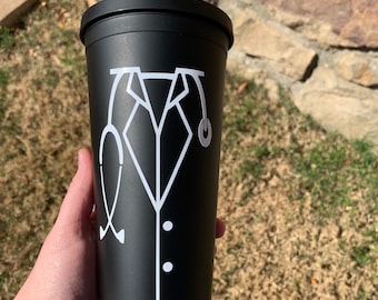 Personalized Doctor Matte Tumblers with Straw | Stethoscope Matte Cold Cup | Custom Name 22oz Tumbler with Lid