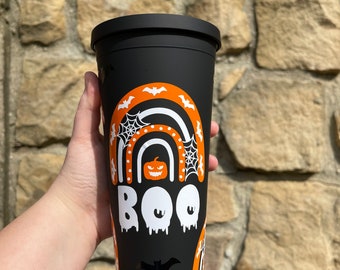 Halloween "Boo" Matte Tumblers with Straw | Matte Cold Cup |  22oz Tumbler with Lid