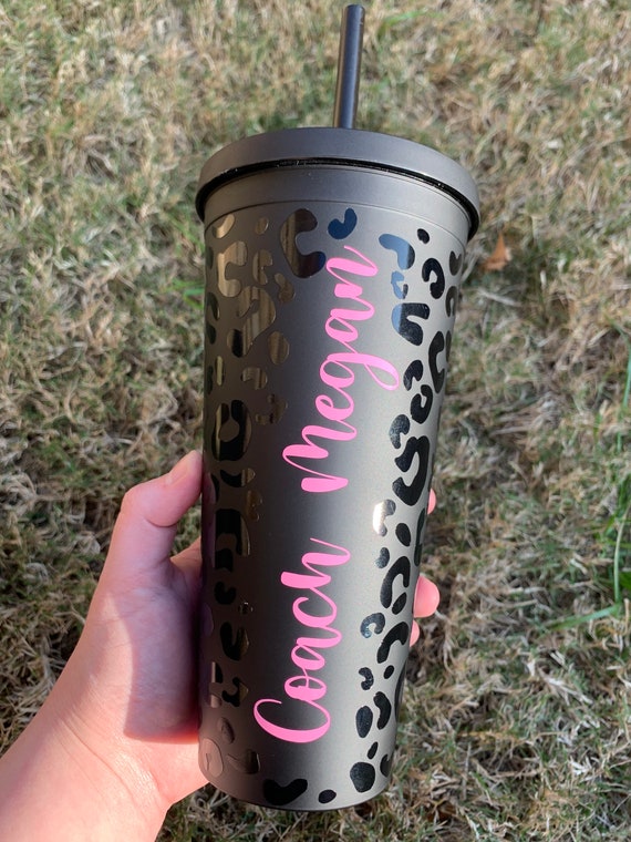 Leopard Tumbler Matte Water Bottle With Straw Holographic 