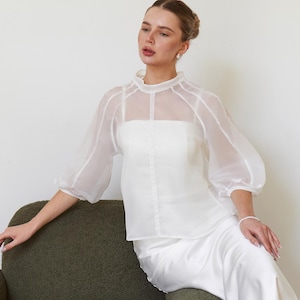Brautbolero, Brautkleid-Overlay, Brautkleid-Topper, Organza-Bluse, Brauttop, Brautjacke, Organza, Brautbluse, kurzärmelig