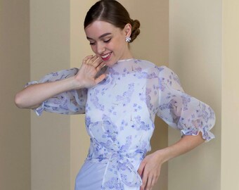 Organza sheer wedding cover up Wedding Cover Up Puff Sleeve Organza Print Cover Up Bride sheer cape