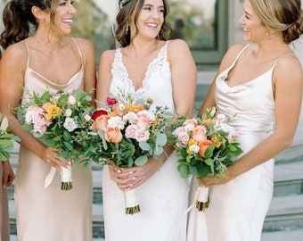 Creamy silk slip dress cowl neck Bridesmaid's ivory midi satin dress cowl neck Satin slip dress Ivory bridal shower camisole