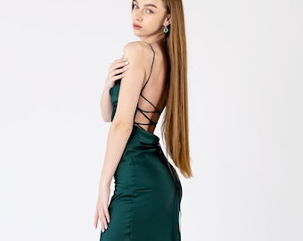 Chloe dress Emerald slip dress cowl neck Green formal dress Dress for bridesmaid Emerald satin dress Emerald bridesmaid silk dress