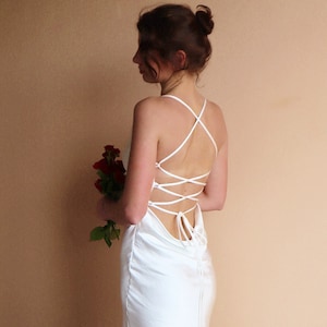 White satin cowl neck dress hot sale