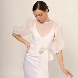 Wedding dress overlay See through light ivory blouse Organza sheer wedding cover up Simple wedding bride separates top cover up