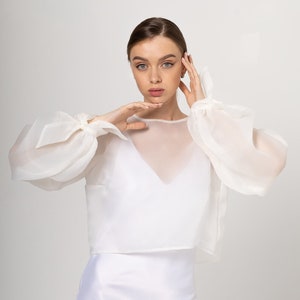 Classic Organza Jacket Transparent Jacket Wrap organza blazer long bishop sleeve See through white blouse Bridal separate Bridal shawl