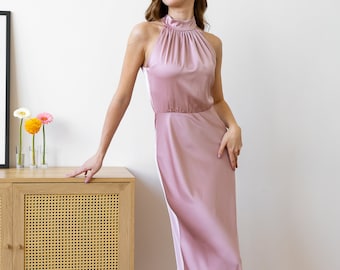 strapless open back dress Ellie Wilde 120107 Rose Quartz Shimmer Chiffon Dress – Formalwear Outlet
