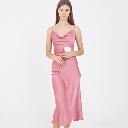 Dusty Pink Silk Slip Dress With Cowl Neck for Special - Etsy