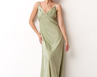 Sage green satin dress Sage maxi dress Sage green bridesmaid gown Long slip dress Prom dress Party maxi dress Green dress Alyssa dress