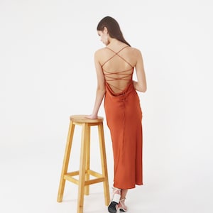 Chloe dress Rust copper silk slip dress cowl neck Rust midi dress open back Dress for bridesmaid Satin dress for special occasions