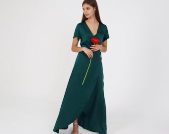 Emerald Green Wrap Maxi Dress | Etsy
