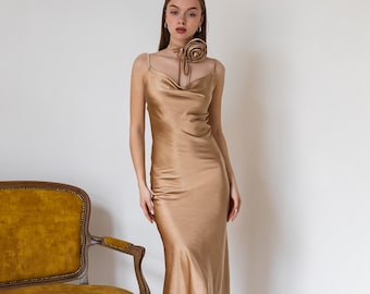 Gold dress Gold bridesmaid dress Satin dress summer Golden dress women formal Gold satin dress Prom dress Gold gown Kelly dress