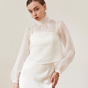 Hochzeitskleid Topper Brautkleid Overlay Brautbolero Transparente Organzabluse Brauttop Brautjacke Organza Brautbluse kurzarm