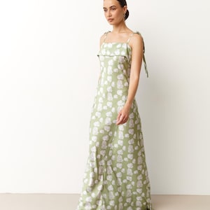 Sage green dress Satin green dress Bridesmaid dresses long Satin floral dresses Tube bridesmaid dress Maxi gown Guest outfit Fiona dress