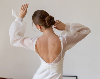 Topper sukni z organzy, okładka sukni ślubnej, wzruszenie ramionami, zakrycie sukni ślubnej, topper sukni ślubnej z jasnej kości słoniowej, topper sukni ślubnej, nakładka na sukienkę