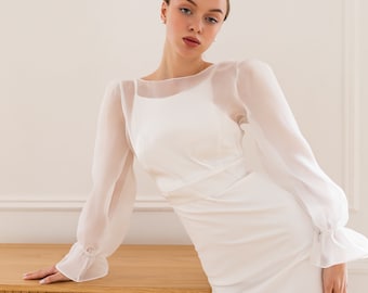 Robe de mariée topper Boléro de mariée Chemisier en organza transparent Robe de mariée superposition Haut de mariée Veste de mariée organza Chemisier de mariée