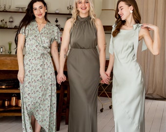 Mismatch bridesmaid dresses Green bridesmaid dress Bridesmaid dress autumn Prom dress olive Floral bridesmaid dress