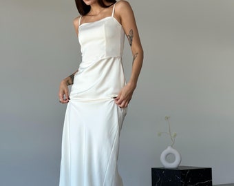 Ivory satin dress Reception dress Rehearsal dinner dress Simple slip wedding dress Ivory bridal gown Satin bride dress Emily dress