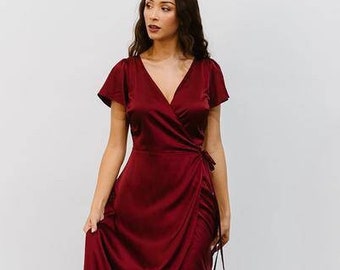 Burgundy Silk Dress MIRANDA With Short 