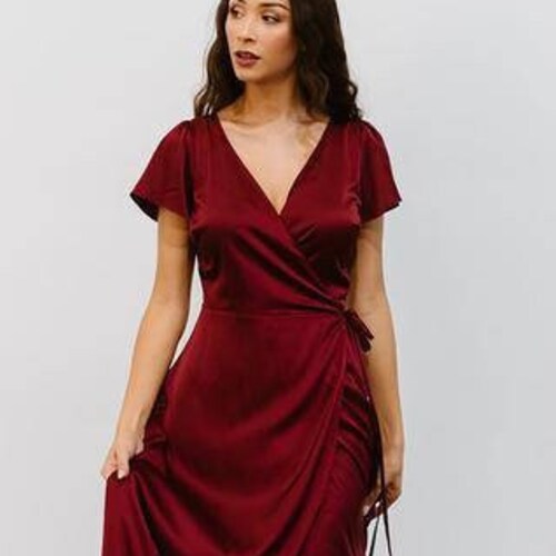 Burgundy Silk Dress MIRANDA With Short 