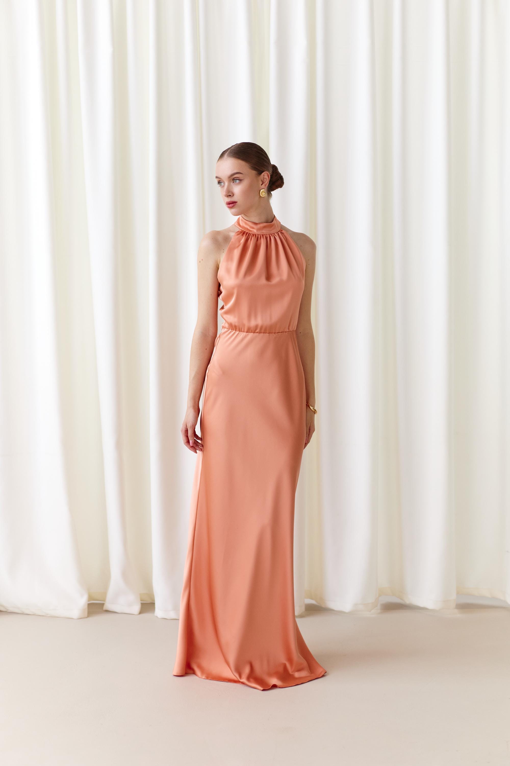 Halter Chocolate Brown Maxi Dress for Wedding Guest Hannah Dress
