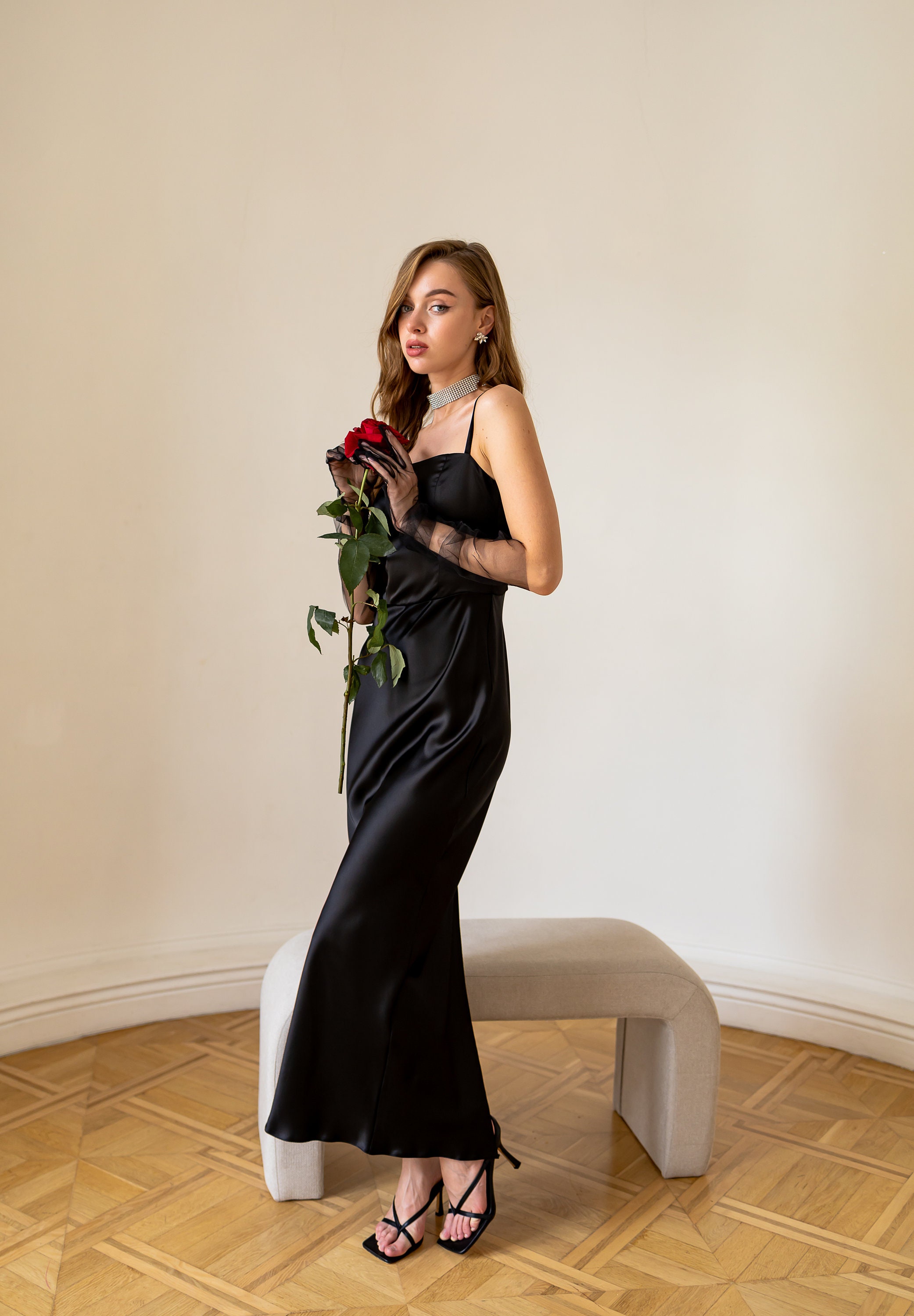 Black Dress Black Dress Classy Occasion Midi Dress Party Dress Satin Formal Dresses Little Black Dress Wedding Guest Dress Emily Dress