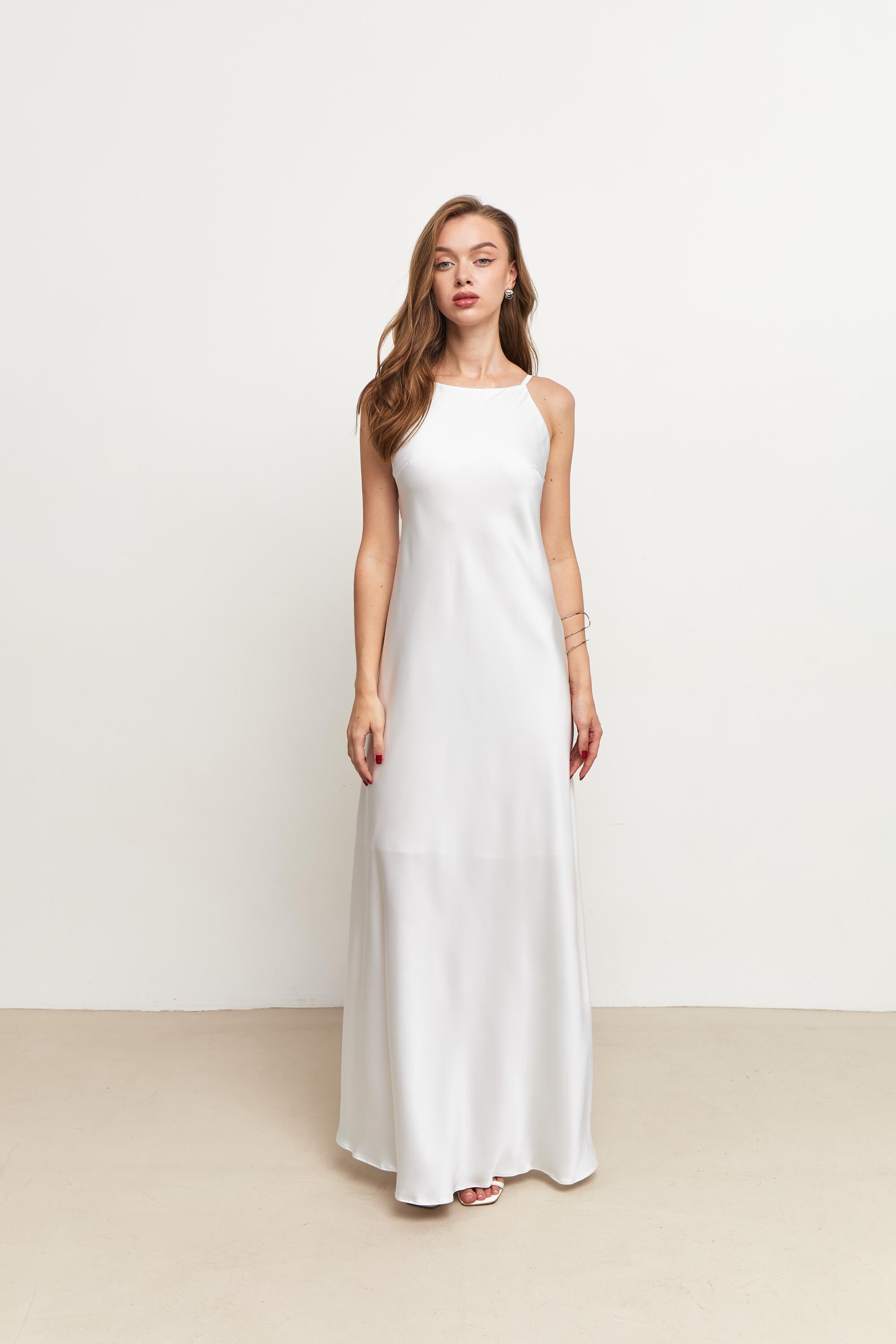 Halter Maxi Dress Minimalist Satin Summer Dress for Bride A Line Wedding  Dress Simple Civil Wedding Gown - Etsy