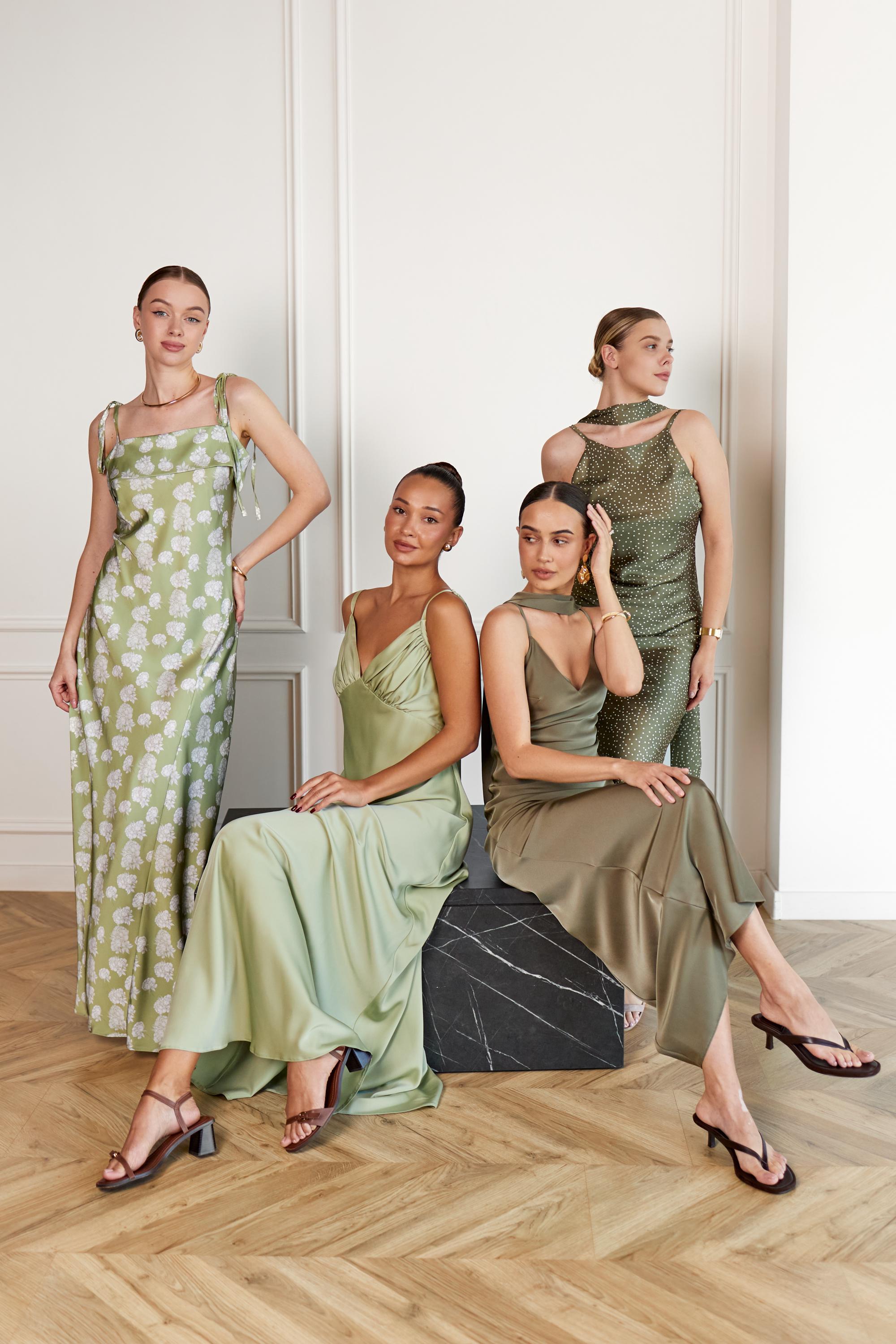 Mismatch green bridesmaid dress Sage green dress Wedding guest dress semi formal Midi formal gown Satin dresses Coctail party outfit