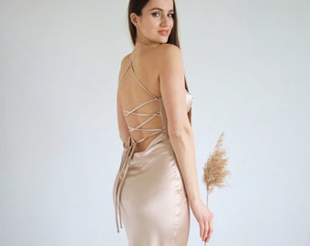 champagne gold silk dress