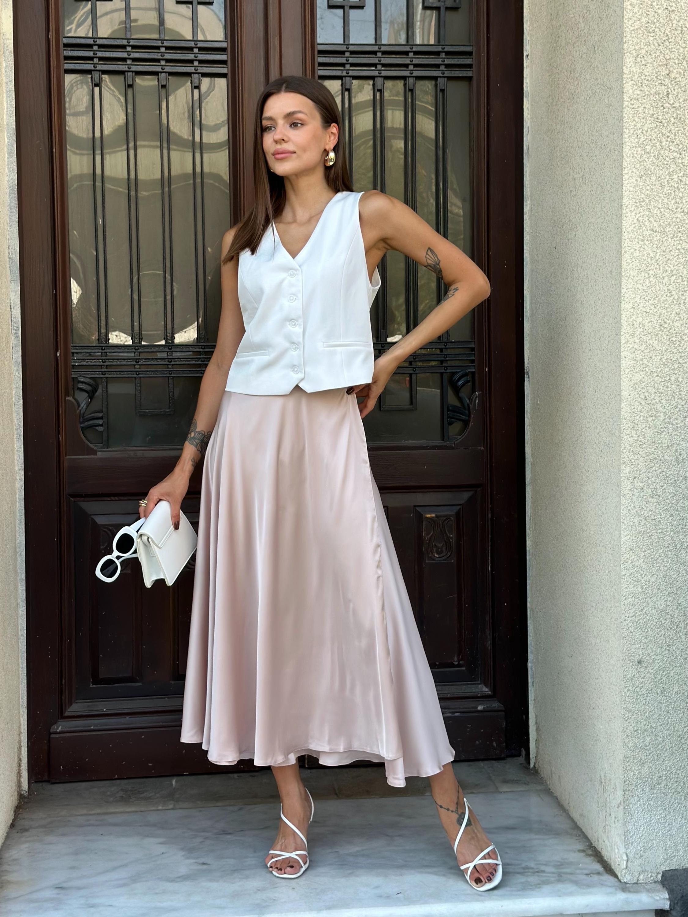 Midi Skirt Outfit Formal A-Line Taffeta Midi Skirt Women Plus Size