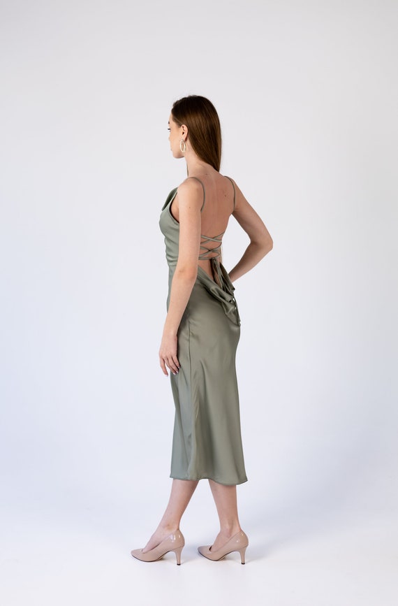 sage green satin midi dress Rochelle Soft Satin Maxi Dress