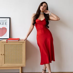 Plum satin slip dress cowl neck Silk midi dress Plum bridesmaid dress Satin dresses for women Marsala dress formal Chloe dress Red