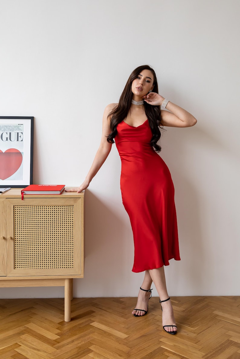 Plum satin slip dress cowl neck Silk midi dress Plum bridesmaid dress Satin dresses for women Marsala dress formal Chloe dress Red