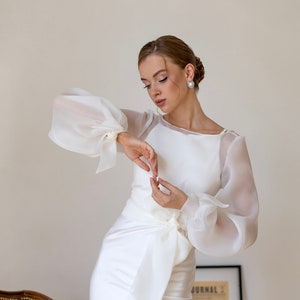 Organza Jacket, Bridal Dress Topper, Puff Sleeve Shrug, Bridal Cover Up ...