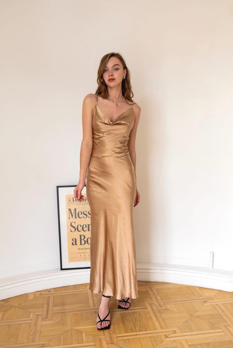 Purple dress Slip dress cowl neck Satin midi dress with bare shoulders and open back Purple silk dress Satin purple prom dress Chloe dress Gold