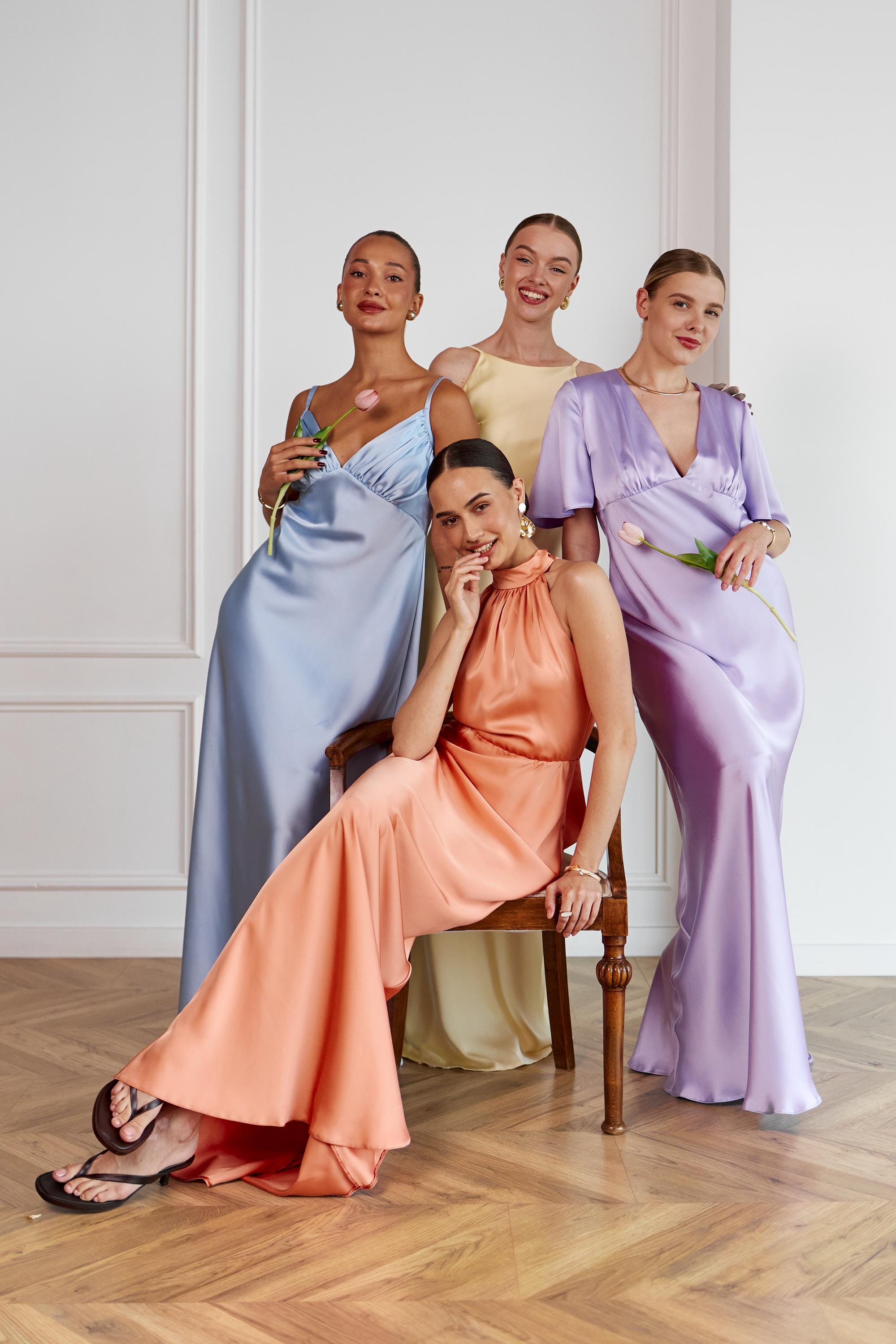 Pastel Bridesmaid Dress Rainbow Color Dress Satin Dresses Bridesmaids  Dresses Prom Dress Maxi Formal Dress Long Bridesmaid's Dress Autumn - Etsy