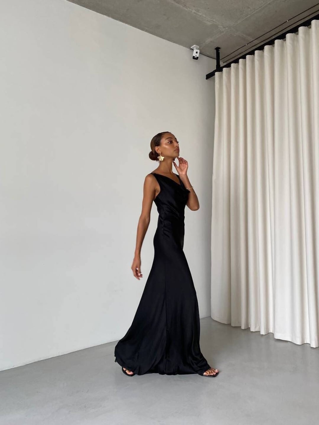Cowl Neck Dress Black Satin Maxi Dress Black Satin Gown Mermaid Satin Gown Prom Dress Black Graduation Dress Bridesmaid Dresses Paula Dress Etsy Canada