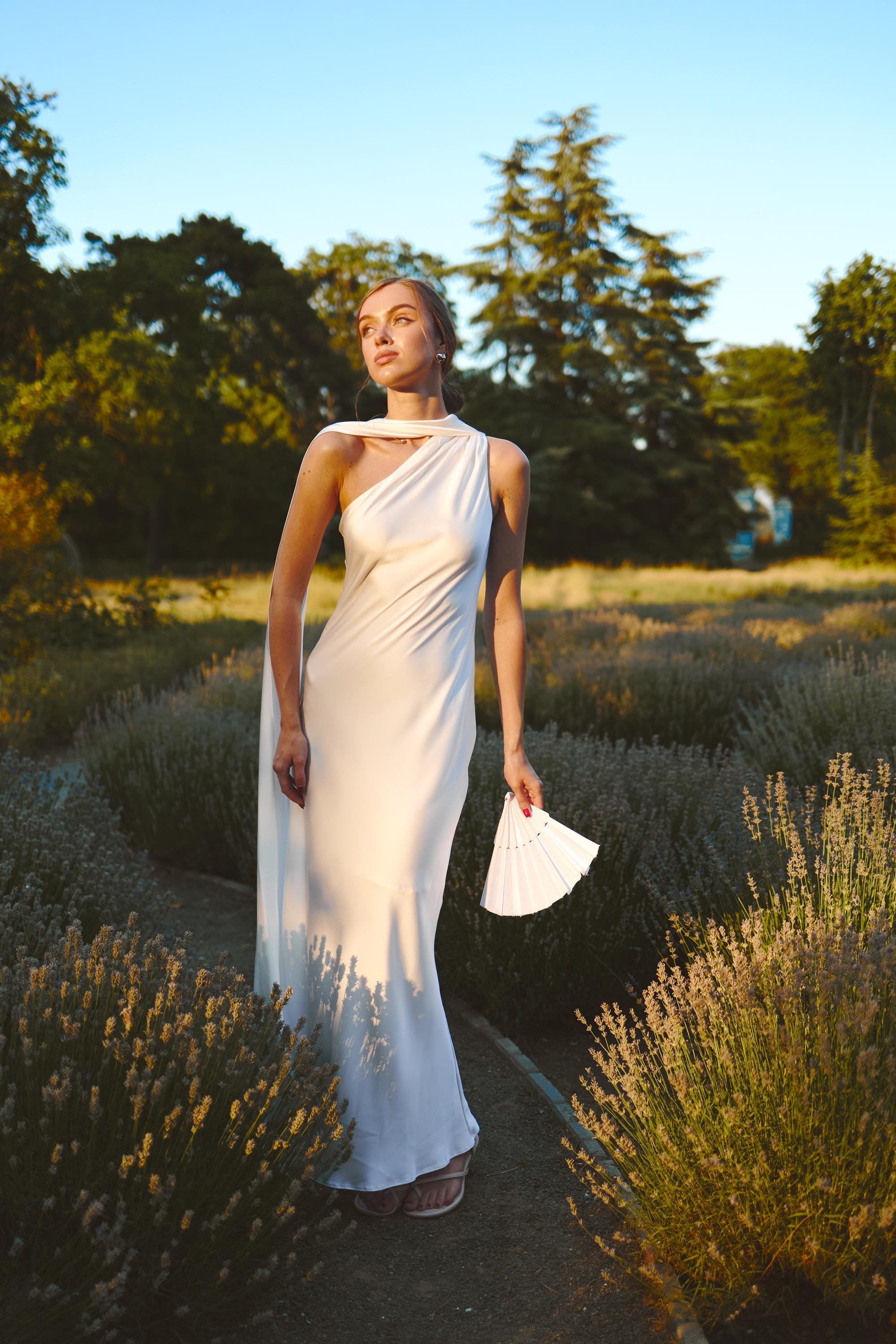 Ivory Satin Maxi Slip Dress Open Shoulder Minimalist Bride Dress With Scarf  Wedding Simple Gown Engagement Ivory Dress, Evening Bridal Gown - Etsy