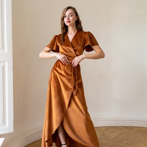 Rust Velvet Dress Bridesmaid Dresses Velvet Rust Copper Dress Modest ...