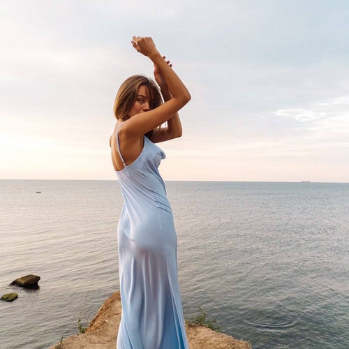 Cowl neck Slip Light blue Satin dress Satin long gown Slip bridesmaid dress Prom simple gown dress bridesmaid Satin dress Homecoming dress Cowl neck Slip Light blue Satin dress Satin long gown Slip bridesmaid dress Prom simple gown dress bridesmaid Satin dress Homecoming dress